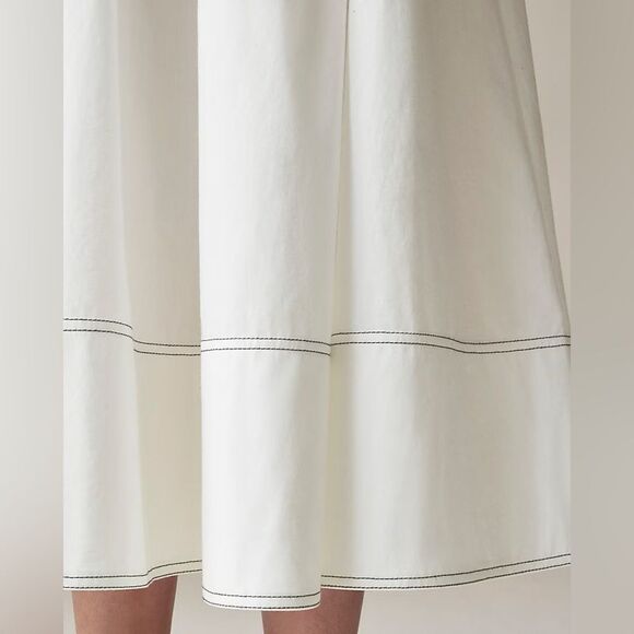NWT J CREW Contrast-stitch midi skirt in cotton poplin in white - Picture 4 of 8